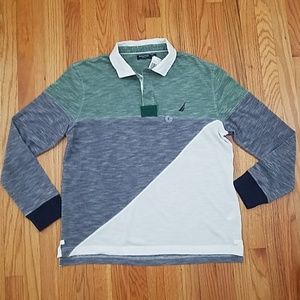 Nautica Mens Long Sleeve Slim Fit Polo Shirt Top L